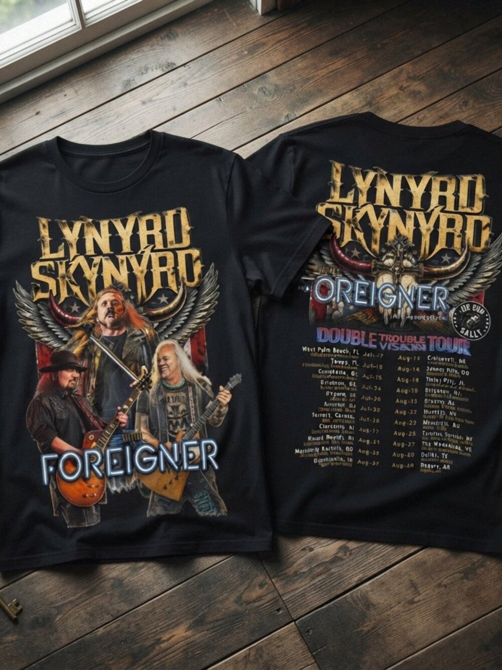 Lynyrd Skynyrd Foreigner Double Trouble Tour Vintage Graphic T-Shirt